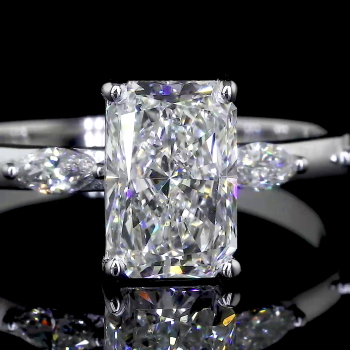 Radiant Crest Lab Diamond Ring Rectangular Cut Halo Setting Pave Band 14K 18K Gold Radiant Crest Lab Diamond Ring Rectangular Cut Halo Setting Pave Band 14K 18K Gold