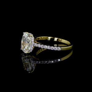 Cushion Bloom Lab Diamond Ring Halo Setting Pave Band 14K 18K Gold