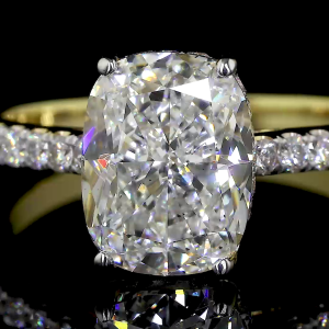 Cushion Bloom Lab Diamond Ring Halo Setting Pave Band 14K 18K Gold