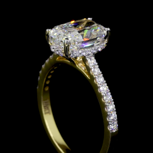 Cushion Bloom Lab Diamond Ring Halo Setting Pave Band 14K 18K Gold