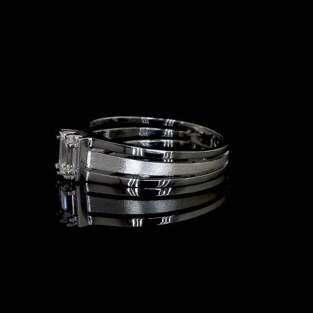 Radiant Crest Lab Diamond Ring Rectangular Cut Halo Setting Pave Band 14K 18K Gold