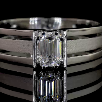 Radiant Crest Lab Diamond Ring Rectangular Cut Halo Setting Pave Band 14K 18K Gold