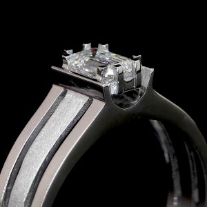 Radiant Crest Lab Diamond Ring Rectangular Cut Halo Setting Pave Band 14K 18K Gold