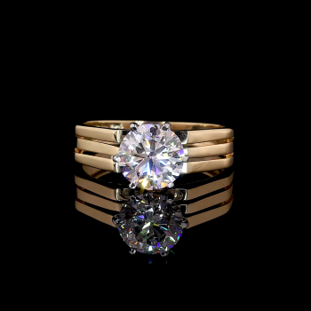 Trio Crest Lab Diamond Ring Round Cut Triple Band Prong Setting 14K 18K Gold