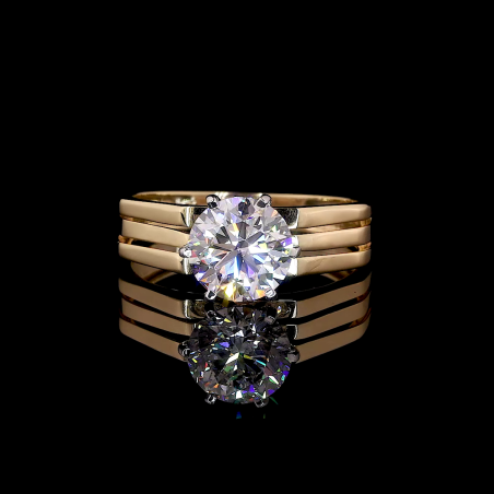 Trio Crest Lab Diamond Ring Round Cut Triple Band Prong Setting 14K 18K Gold