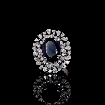 Sapphire Bloom Lab Ring Oval Cut Double Halo Mixed Shapes 14K 18K Gold Sapphire Bloom Lab Ring Oval Cut Double Halo Mixed Shapes 14K 18K Gold