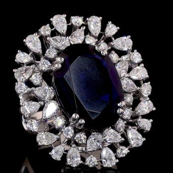 Sapphire Bloom Lab Ring Oval Cut Double Halo Mixed Shapes 14K 18K Gold Sapphire Bloom Lab Ring Oval Cut Double Halo Mixed Shapes 14K 18K Gold