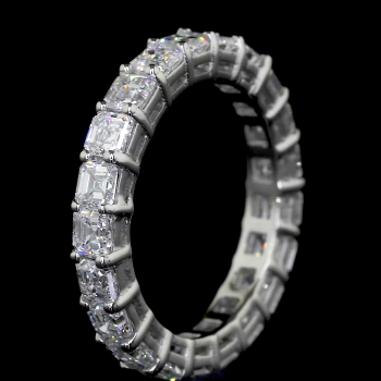 Sq. Cushion Row Lab Diamond Ring Rectangular Cut Shared Prong Eternity Band 14K 18K Gold