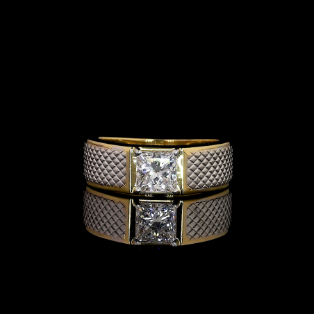 GridLuxe Lab Diamond Ring – Princess Cut with Textured Gold Band