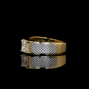 GridLuxe Lab Diamond Ring – Princess Cut with Textured Gold Band