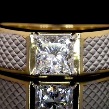 GridLuxe Lab Diamond Ring – Princess Cut with Textured Gold Band