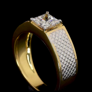 GridLuxe Lab Diamond Ring – Princess Cut with Textured Gold Band