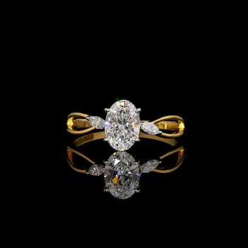 Trio Bloom Lab Diamond Ring Oval Cut & Marquise Side Stones Twisted Band 14K 18K Gold