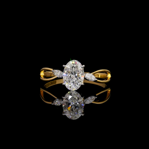 Trio Bloom Lab Diamond Ring Oval Cut & Marquise Side Stones Twisted Band 14K 18K Gold