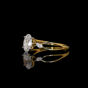 Trio Bloom Lab Diamond Ring Oval Cut & Marquise Side Stones Twisted Band 14K 18K Gold