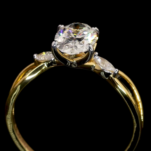 Trio Bloom Lab Diamond Ring Oval Cut & Marquise Side Stones Twisted Band 14K 18K Gold