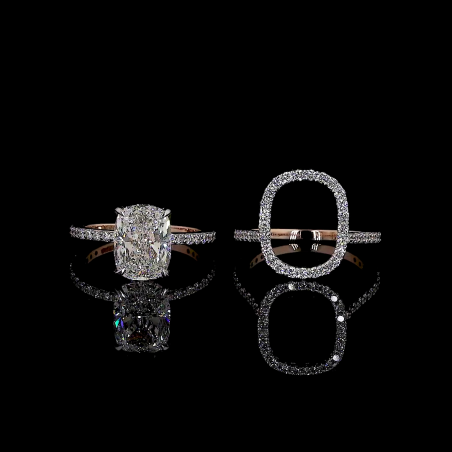 Regalia Duo Lab Diamond Rings – Cushion Halo & Oval Solitaire Contrast in 14K/18K Gold