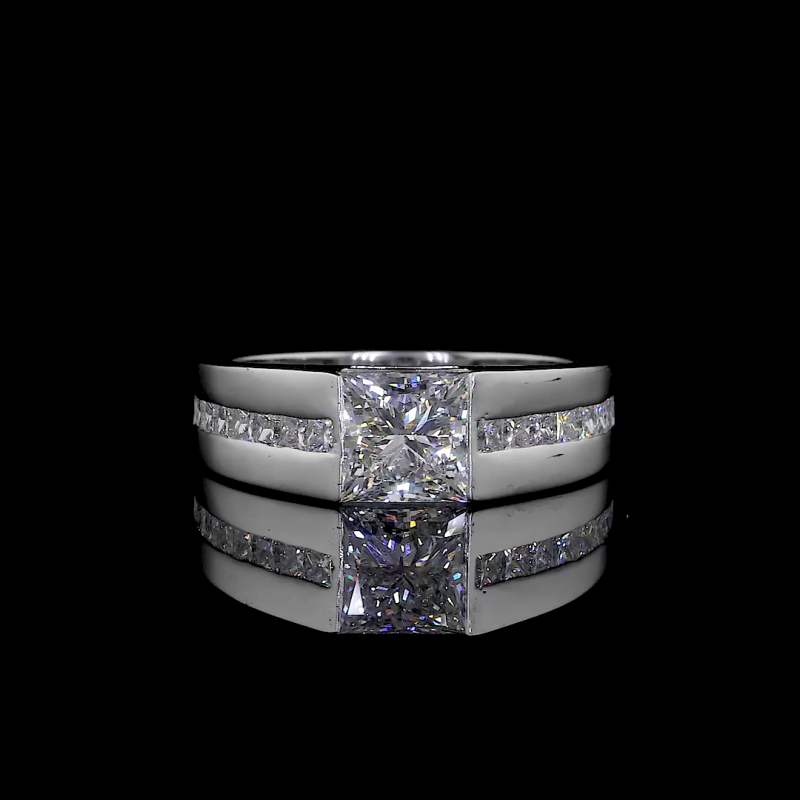 Crown Radiance Lab Diamond Ring – Princess Cut Center with Dual Row Pavé Band