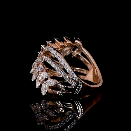 Floralis Lab Diamond Ring – Marquise Clusters in Flowing Rose Gold