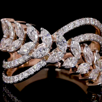 Floralis Lab Diamond Ring – Marquise Clusters in Flowing Rose Gold