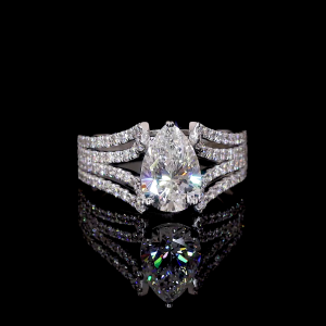 Virellia Lab Diamond Ring – Pear Halo with Triple Pavé Split Band