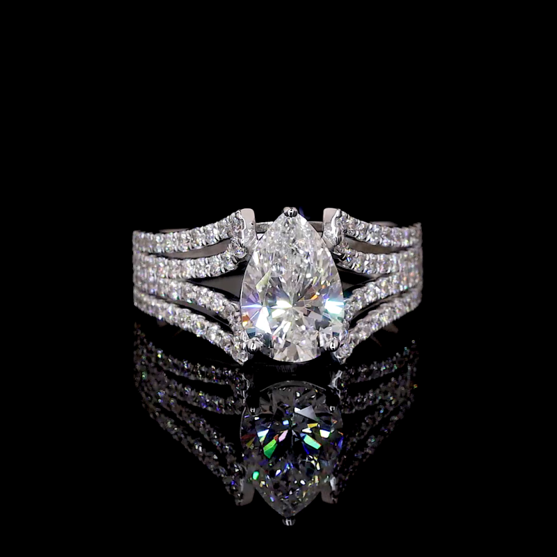 Virellia Lab Diamond Ring – Pear Halo with Triple Pavé Split Band