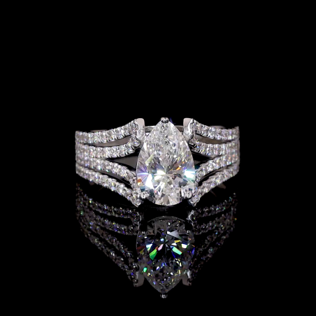 Virellia Lab Diamond Ring – Pear Halo with Triple Pavé Split Band