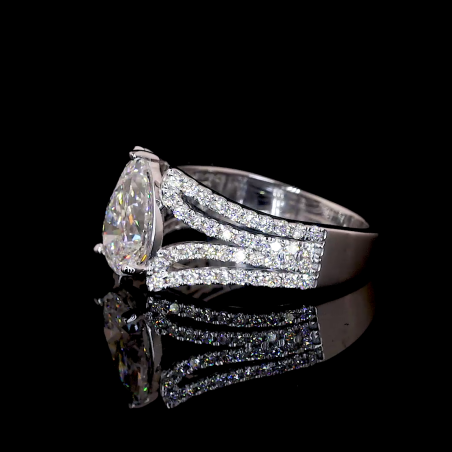 Virellia Lab Diamond Ring – Pear Halo with Triple Pavé Split Band