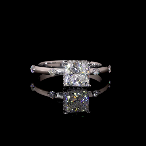 Velouria Lab Diamond Ring – Princess Cut Halo with Tapered Pavé Band
