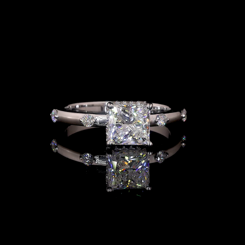 Velouria Lab Diamond Ring – Princess Cut Halo with Tapered Pavé Band
