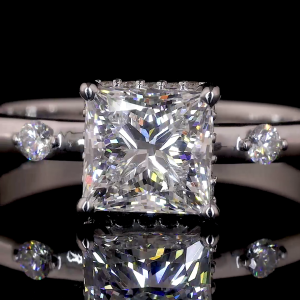 Velouria Lab Diamond Ring – Princess Cut Halo with Tapered Pavé Band