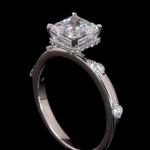 Velouria Lab Diamond Ring – Princess Cut Halo with Tapered Pavé Band