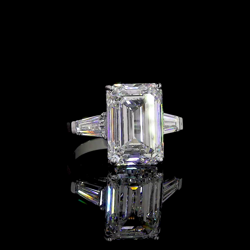 Regal Emerald-Cut Ring - 14K/18K White Gold, Lab-Grown Diamond, Ring, Classic Three-Stone, Women