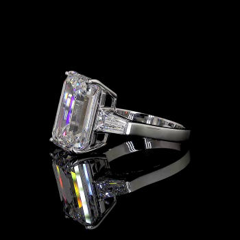 Regal Emerald-Cut Ring - 14K/18K White Gold, Lab-Grown Diamond, Ring, Classic Three-Stone, Women