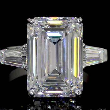 Regal Emerald-Cut Ring - 14K/18K White Gold, Lab-Grown Diamond, Ring, Classic Three-Stone, Women