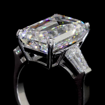 Regal Emerald-Cut Ring - 14K/18K White Gold, Lab-Grown Diamond, Ring, Classic Three-Stone, Women