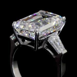 Regal Emerald-Cut Ring - 14K/18K White Gold, Lab-Grown Diamond, Ring, Classic Three-Stone, Women
