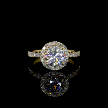 Golden Halo Ring - 14K/18K Yellow Gold, Lab-Grown Diamond, Ring, Modern Halo, Women