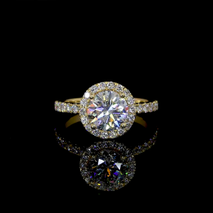 Golden Halo Ring - 14K/18K Yellow Gold, Lab-Grown Diamond, Ring, Modern Halo, Women