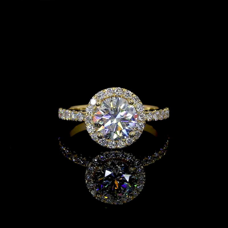 Golden Halo Ring - 14K/18K Yellow Gold, Lab-Grown Diamond, Ring, Modern Halo, Women