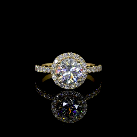 Golden Halo Ring - 14K/18K Yellow Gold, Lab-Grown Diamond, Ring, Modern Halo, Women