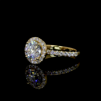 Golden Halo Ring - 14K/18K Yellow Gold, Lab-Grown Diamond, Ring, Modern Halo, Women