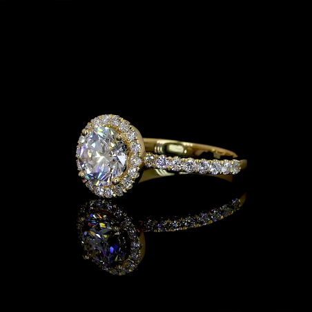 Golden Halo Ring - 14K/18K Yellow Gold, Lab-Grown Diamond, Ring, Modern Halo, Women