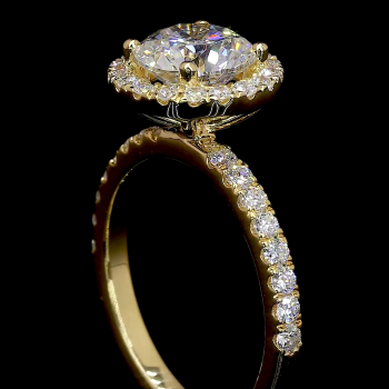 Golden Halo Ring - 14K/18K Yellow Gold, Lab-Grown Diamond, Ring, Modern Halo, Women