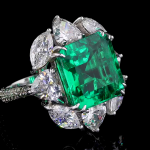 Opulent Emerald Ring - 14K/18K White Gold, Lab-Grown Emerald & Diamond, Ring, Vintage Cluster, Women