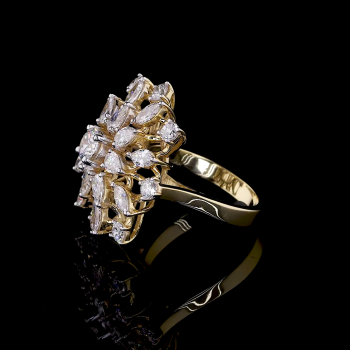 Golden Blossom Ring - 14K/18K Yellow Gold, Lab-Grown Diamond, Ring, Vintage Floral, Women