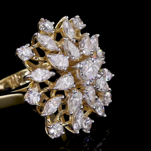 Golden Blossom Ring - 14K/18K Yellow Gold, Lab-Grown Diamond, Ring, Vintage Floral, Women