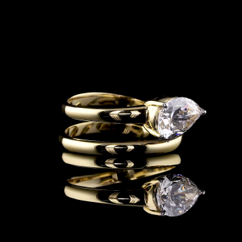 Golden Teardrop Ring - 14K/18K Yellow Gold, Lab-Grown Diamond, Ring, Modern Twisted, Women