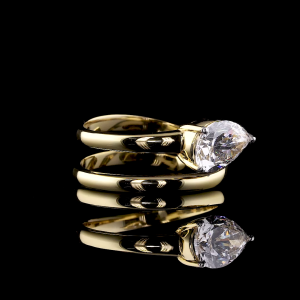 Golden Teardrop Ring - 14K/18K Yellow Gold, Lab-Grown Diamond, Ring, Modern Twisted, Women