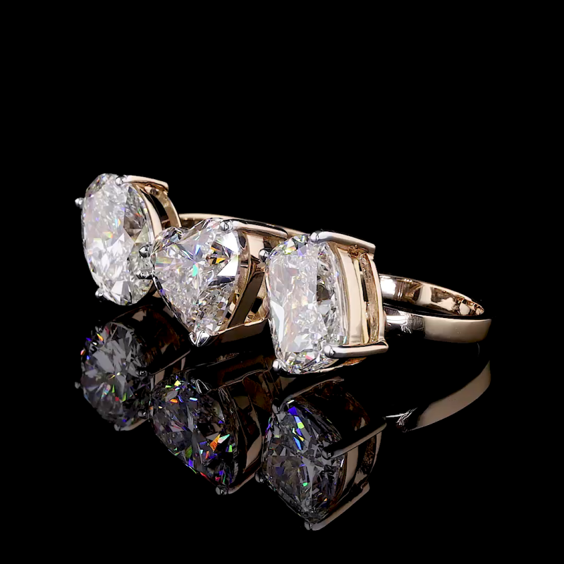 Rose Trilogy Ring - 14K/18K Rose Gold, Lab-Grown Diamond, Ring, Modern Three-Stone, Women Rose Trilogy Ring - 14K/18K Rose Gold, Lab-Grown Diamond, Ring, Modern Three-Stone, Women